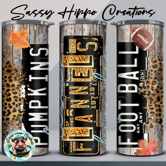 Skinny Tumbler Autumn Fall Flannels Pumpkin Football 20oz Stainless-Steel - Picture 1 of 5